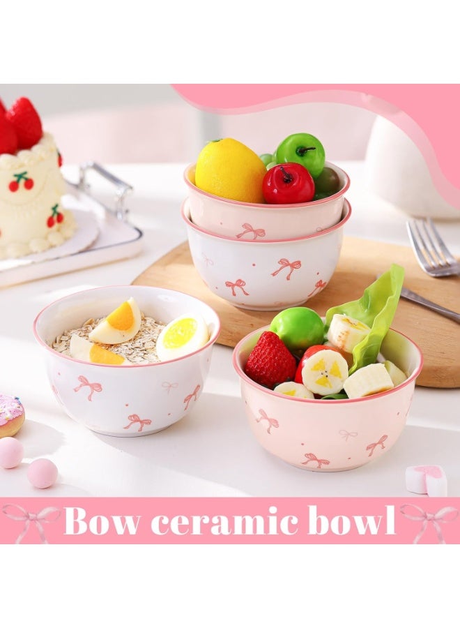 Elegant Small Porcelain Bowls Set of 4 – Feminine Coquette Style with Pink Bow Patterns and Tiny Dots, Stable Wide Base, Glossy Finish, Perfect for Dining, Snacks, Breakfast, Office or Gift - Image 3